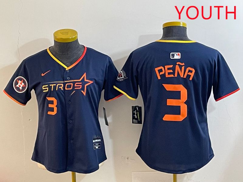 Youth Houston Astros #3 Pena Drak Blue Three generations Joint Name 2025 Nike MLB Jersey style 4107->youth mlb jersey->Youth Jersey